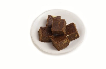 Top View of Indian Sweets in a White Plate Isolate on White Background