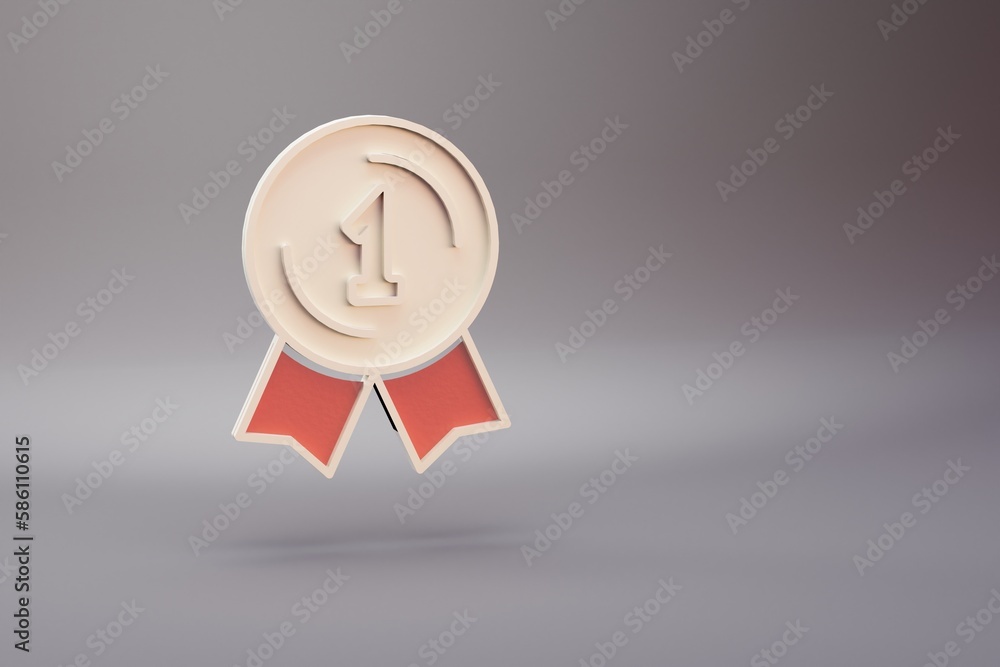 Poster beautiful illustration golden first 1 badge symbol icons on a bright pink background. 3d rendering i