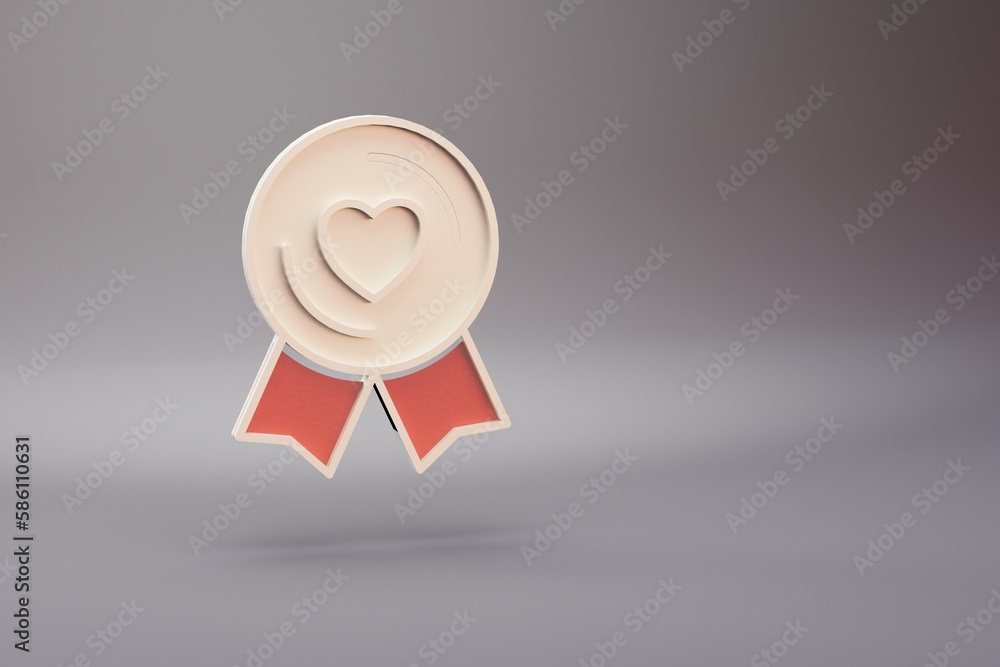 Aufkleber beautiful illustration golden heart badge symbol icons on a bright pink background. 3d rendering ill