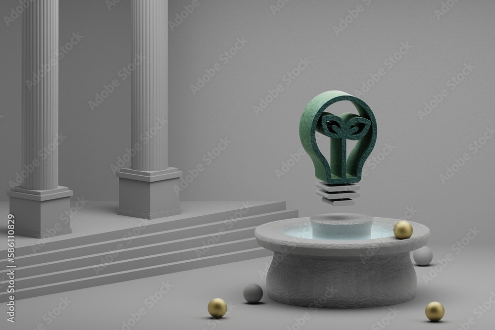Leinwandbilder Beautiful abstract illustrations clean energy symbol icon on a fountain and column background. 3d rendering illustration. Save Ecological..