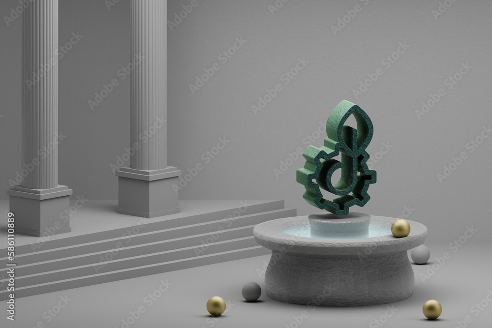Fototapete beautiful abstract illustrations clean energy symbol icon on a fountain and column background. 3d re