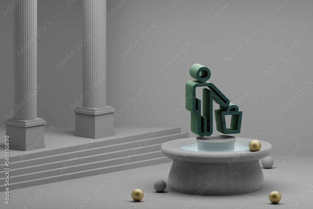 Leinwandbilder beautiful abstract illustrations recycle symbol icon on a fountain and column background. 3d renderi