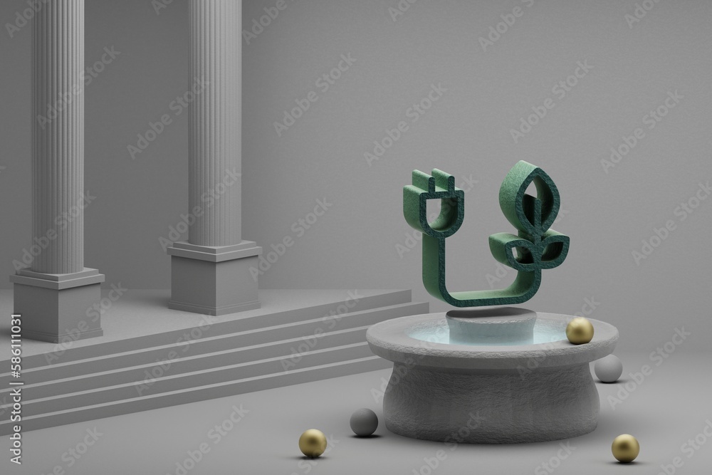 Leinwandbilder beautiful abstract illustrations clean energy symbol icon on a fountain and column background. 3d re