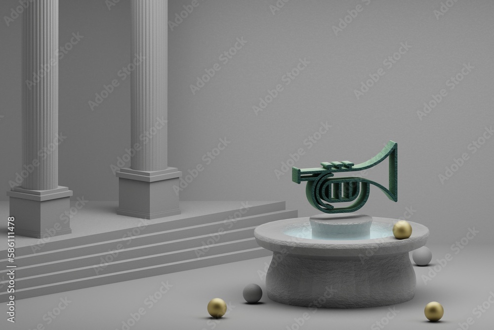 Poster beautiful abstract illustrations musical inclined saxofon symbol icon on a fountain and column backg