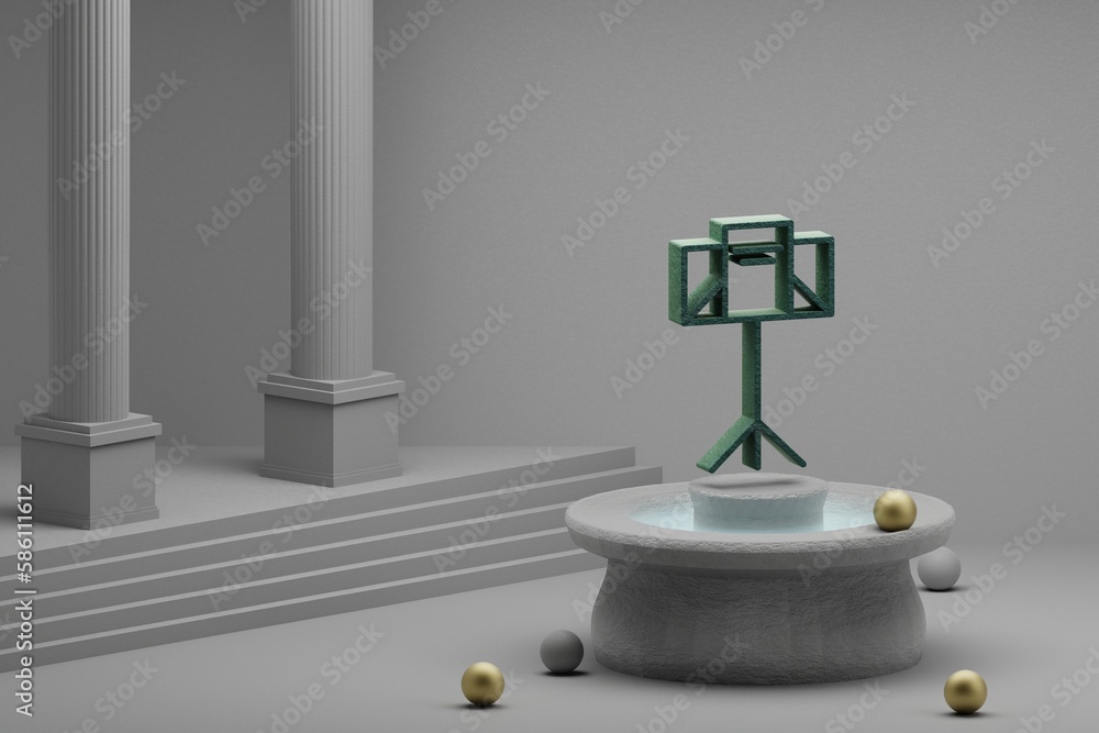 Poster beautiful abstract illustrations musical music stand symbol icon on a fountain and column background