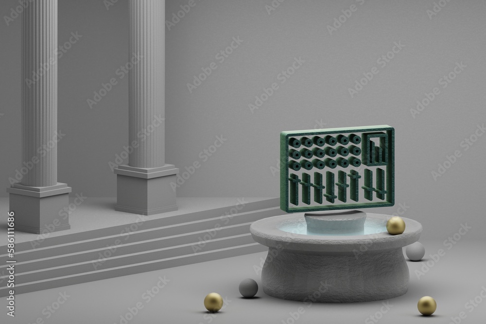 Poster beautiful abstract illustrations musical dj mixer symbol icon on a fountain and column background. 3