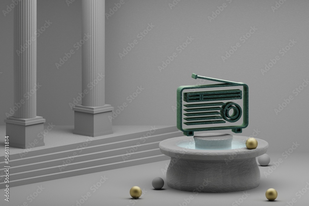 Poster beautiful abstract illustrations musical old radio with short antenna symbol icon on a fountain and 