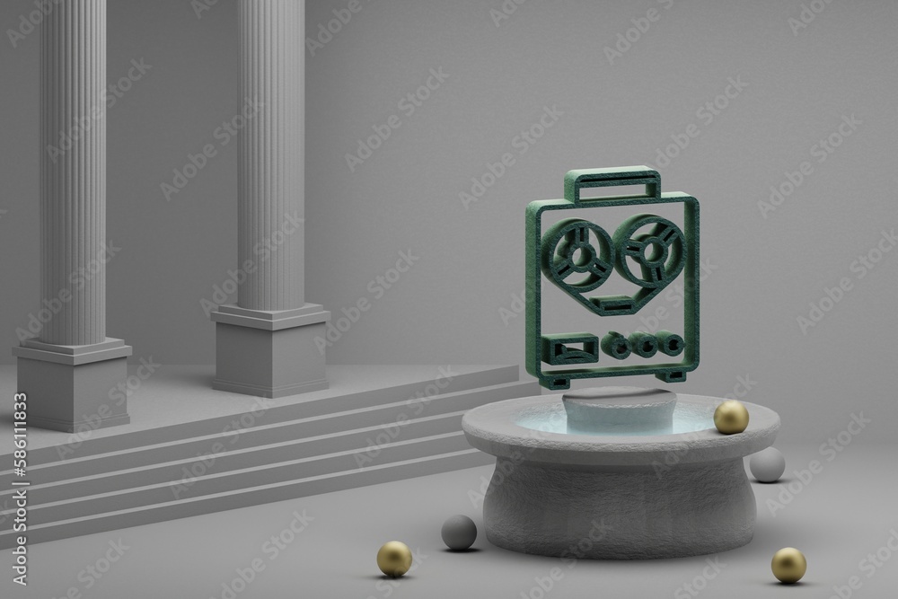 Poster beautiful abstract illustrations musical old audio recorder symbol icon on a fountain and column bac