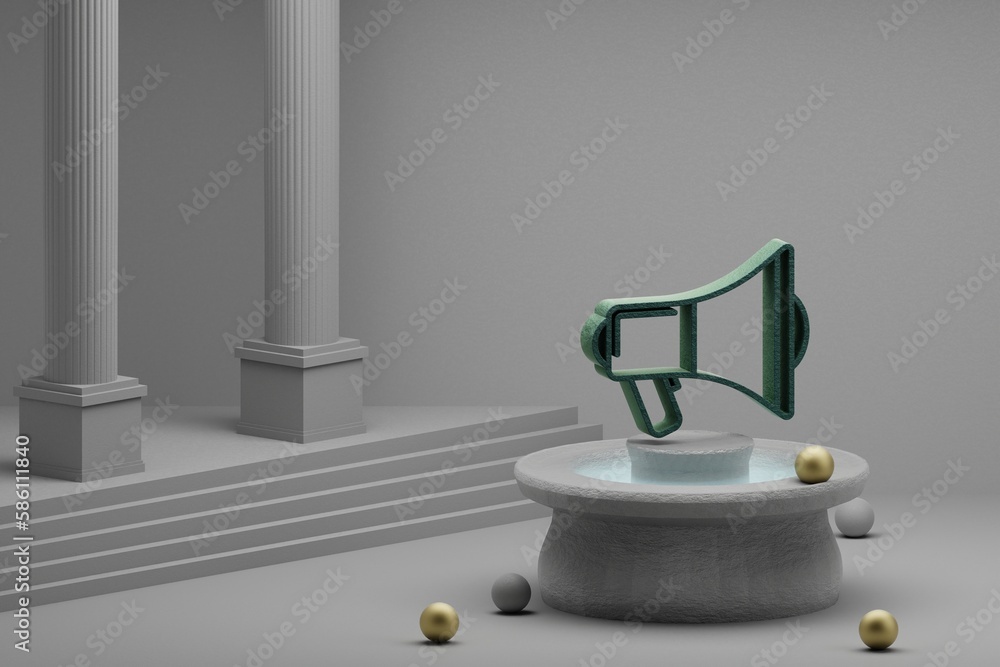 Poster beautiful abstract illustrations musical shout megaphone symbol icon on a fountain and column backgr
