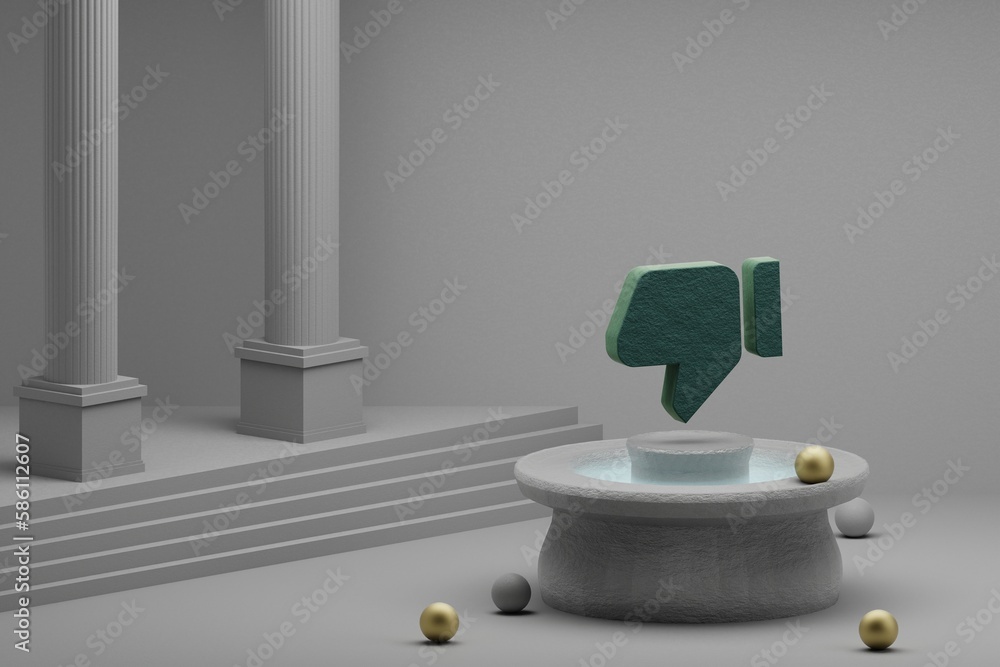 Poster beautiful abstract illustrations green thumb down symbol icon on a fountain and column background. 3