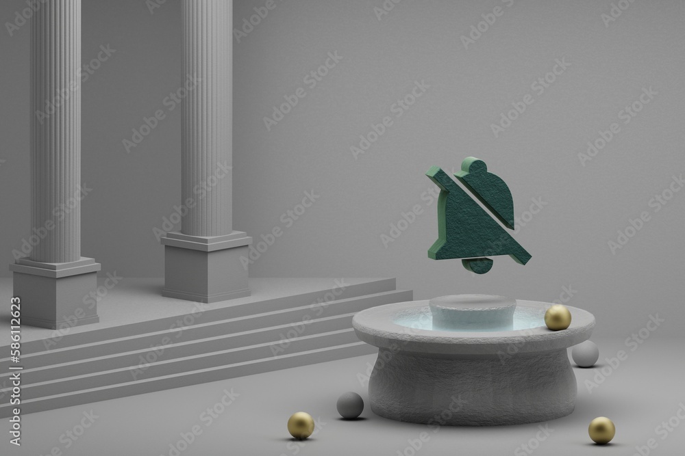 Poster beautiful abstract illustrations green off bell symbol icon on a fountain and column background. 3d 