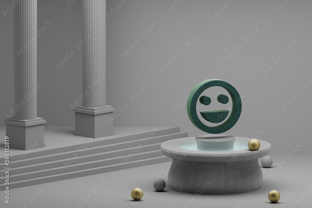 Poster beautiful abstract illustrations green mood symbol icon on a fountain and column background. 3d rend