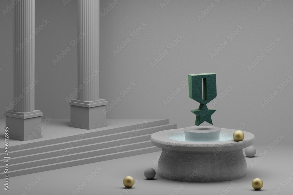 Poster beautiful abstract illustrations green medal badge symbol icon on a fountain and column background. 