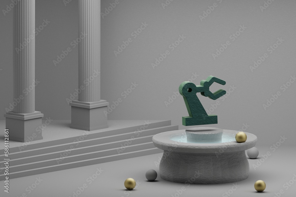 Poster beautiful abstract illustrations green precision manufacturing symbol icon on a fountain and column 