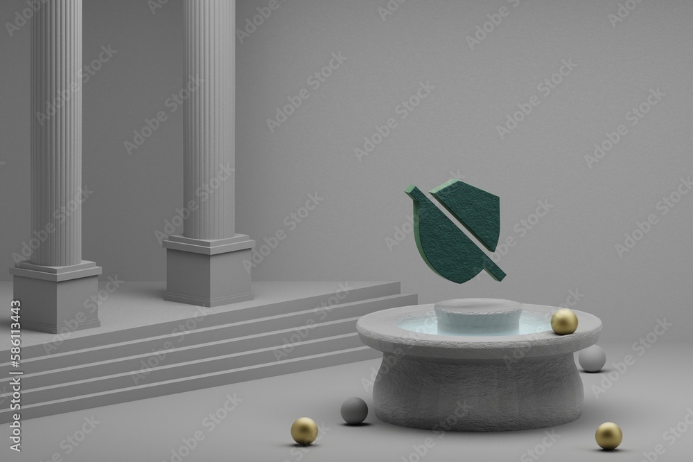Fototapete Beautiful abstract illustrations Green Remove Moderator symbol icon on a fountain and column background. 3d rendering illustration.