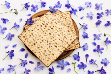 Pesah celebration concept (jewish Passover holiday) over isolated white background