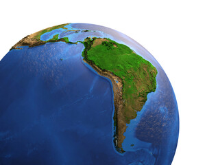High resolution satellite view of Planet Earth, focused on South and Central America, Brazil and Amazon Rainforest - 3D illustration, elements of this image furnished by NASA - obrazy, fototapety, plakaty