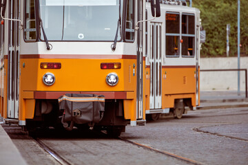 Fototapeta na wymiar Tram tramway public transportation in Budapest, Hungary.