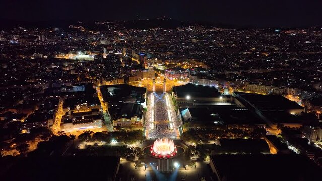 Multitudinary celebration in Barcelona, Montju&iuml;c. Avinguda Maria Cristina.