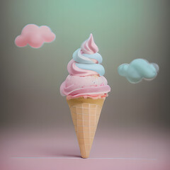 ice cream cone. cute and fantasy,  pastel and colorful icecream, Ai Generative illustration.