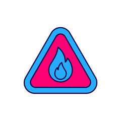 Filled outline Fire flame in triangle icon isolated on white background. Warning sign of flammable product. Vector