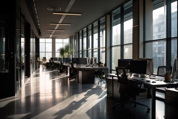 Dynamic Modern Office Space with Windows and Vibrant Atmosphere"
