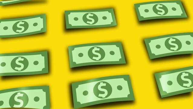 Banknotes of money lie on the table and sway in the wind. Loop