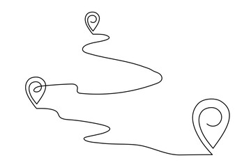 Pointing location at map one line art,hand drawn way destination continuous contour,trendy template direction, gps navigation concept.Editable stroke.Isolated.Vector illustration