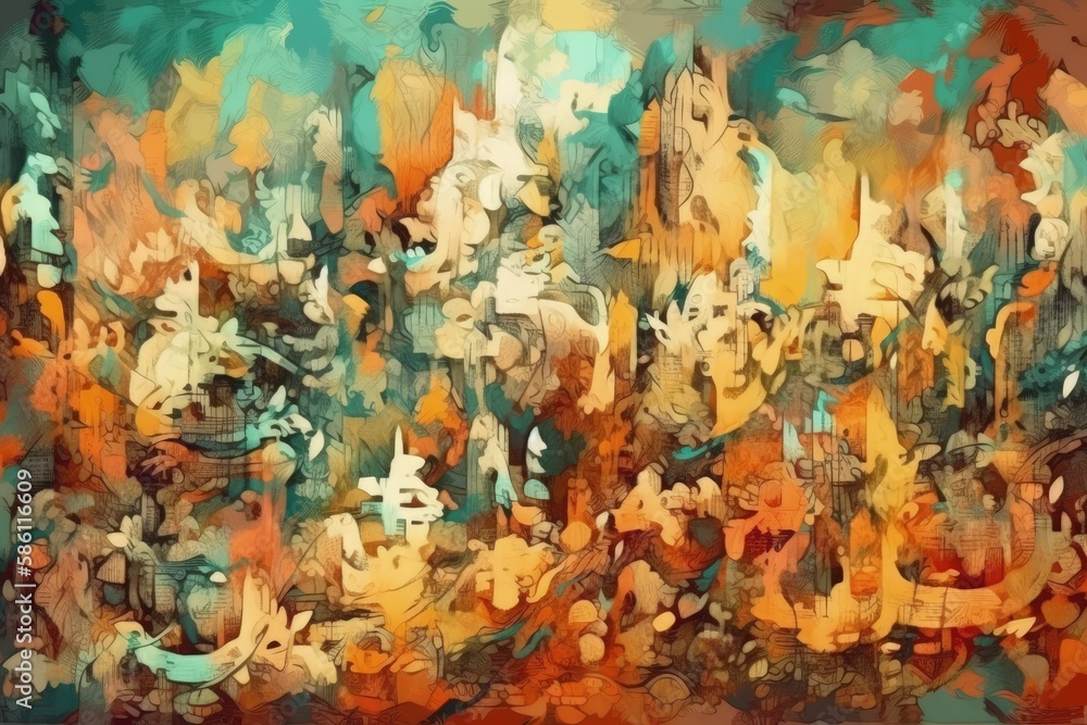 Poster abstract painting with vibrant colors and various shapes and lines created with generative ai techno