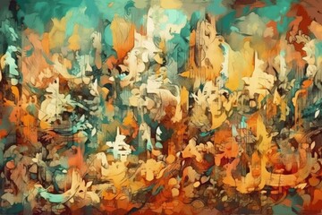 abstract painting with vibrant colors and various shapes and lines created with Generative AI technology