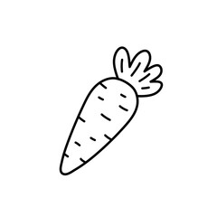Cute carrot isolated on white background. Vector hand-drawn illustration in doodle style. Perfect for holiday designs, cards, logo, decorations, recipes.