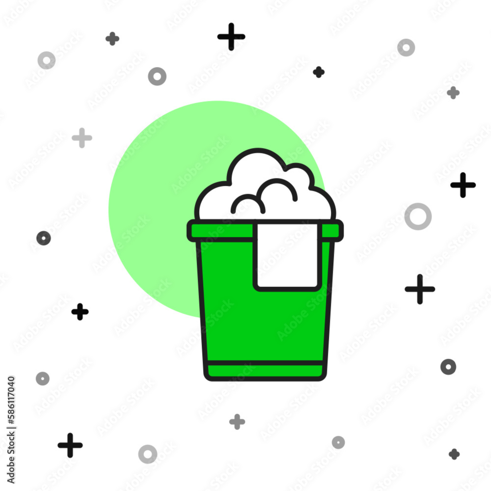 Poster filled outline bucket with foam and bubbles icon isolated on white background. cleaning service conc