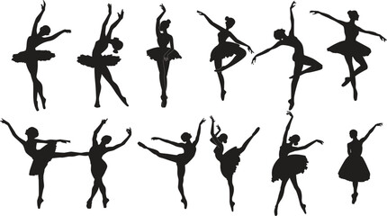set of ballet dancers.silhouettes of ballet dancers - obrazy, fototapety, plakaty