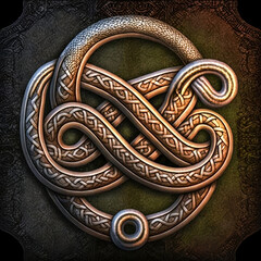 Celtic Intertwined Snakes Ornament. Generative AI.
A digital painting of a Celtic ornamental symbol.