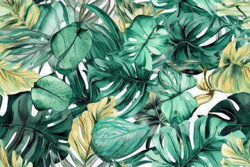 Illustration of green leaves painted in watercolor style on a white background created with Generative AI technology