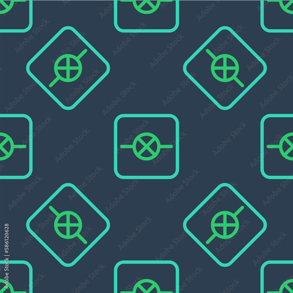 Poster Line Lamp in electronic circuit icon isolated seamless pattern on blue background. Vector