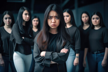 Girl is being bullied by a group - obrazy, fototapety, plakaty
