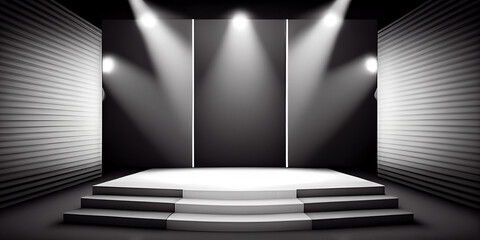 Spotlight background and lamp with stage. 3d mockup template. Intersting stage for product or model. Generative Ai.