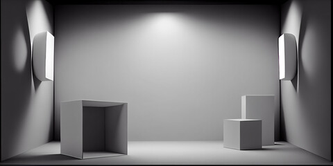 Spotlight background and lamp with stage. 3d mockup template. Intersting stage for product or model. Generative Ai.