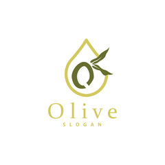 Olive Oil Logo, Olive Leaf Plant Herbal Garden Vector, Simple Elegant Luxurious Icon Design Template illustration
