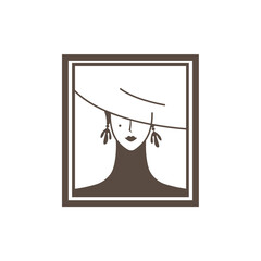 woman face in hat decoration abstract design wall frame vector