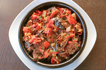 Plate of Georgian Eggplant Stew, a Tasty Vegetarian Dish Called Ajapsandali