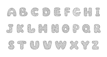 Alphabet coloring page book for children. Hand drawn vector alphabet letters sign doodle font set. Vector illustration