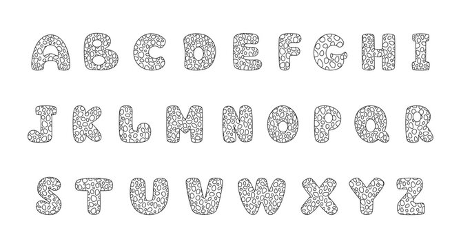 Alphabet coloring page book for children. Hand drawn vector alphabet letters sign doodle font set. Vector illustration