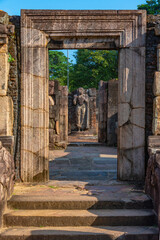 Statues at Hatadage at the quadrangle of Polonnaruwa ruins, Sri Lanka