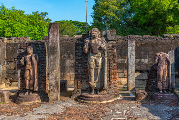 Statues at Hatadage at the quadrangle of Polonnaruwa ruins, Sri Lanka