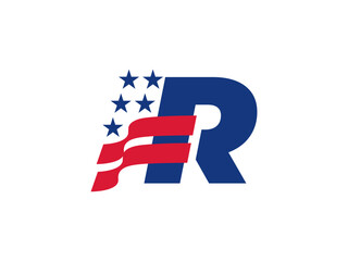 Abstract R initial letter, Letter R logo formed USA flag and rank of soldiers as a symbol of veterans
