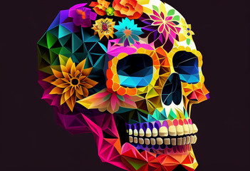colorful mexican skull painted with mexican patterns, generative AI