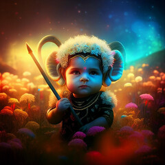 cute baby colorful Indian hindu God Ram Shri Ram Siya Ram Rama Ramayana, generative AI	 - obrazy, fototapety, plakaty