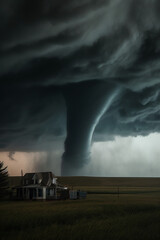Fototapeta na wymiar big dangerous tornado heading towards the house, generative AI